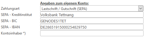 2. Zahlungsart und Bankdaten